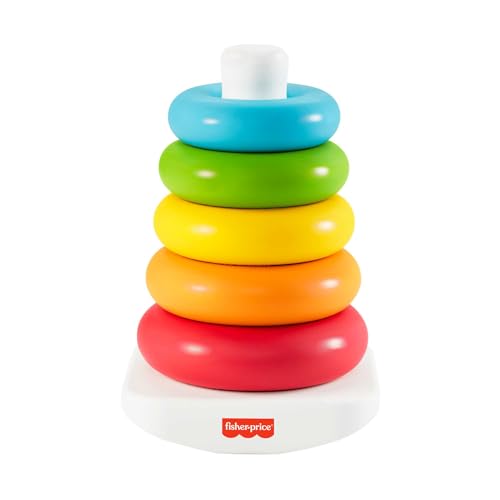 ​Fisher-Price - Piramide 5 Anelli, giocattolo classico per neonati con anelli impilabili, realizzato in materiali vegetali, giocattolo per bambini, 6+ mesi, HPY92