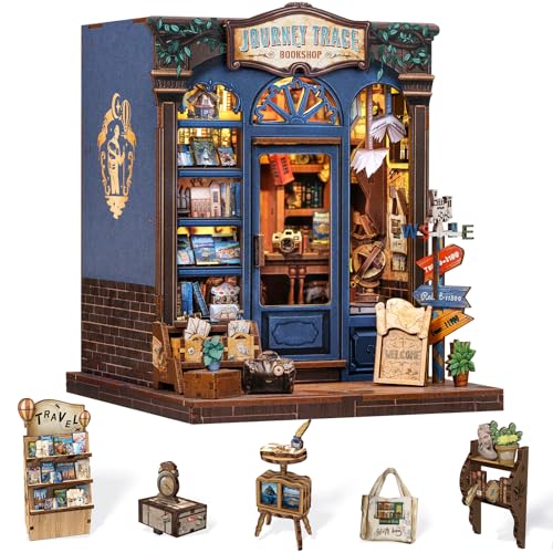 Cutefun Kit per angolo libro, kit fai da te in miniatura per adulti, puzzle 3D in legno con LED (Tragitto libreria)