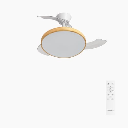 CREATE / WIND CLEAR STUDIO S/Ventilatore da soffitto con luce bianco e legno chiaro con telecomando / 40W, Pale retrattili, Ø91 cm, funzione estate-inverno