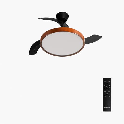 CREATE / WIND CLEAR STUDIO S/Ventilatore da soffitto con luce nero e legno scuro con telecomando / 40W, Pale retrattili, Ø91 cm, funzione estate-inverno
