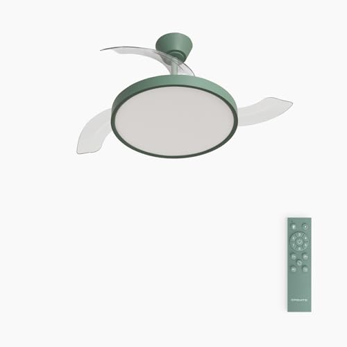 CREATE / WIND CLEAR STUDIO S/Ventilatore da soffitto con luce verde salvia con telecomando / 40W, Pale retrattili, Ø91 cm, funzione estate-inverno