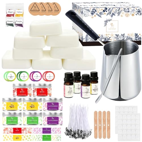 Kit per Fabbricazione Candele DIY, Kit Fai da Te per Candele Profumate, Cera Di Soia,Melting Pot,Oli Profumati,Scatole Per Candele, Barattoli per Candel e,Cera Colorante,Kit Per Sciogliere La Cer a