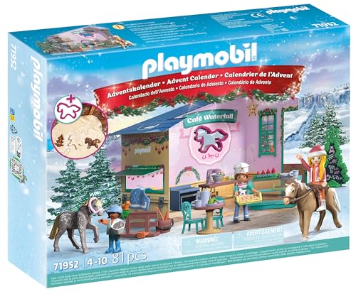PLAYMOBIL Christmas Baking at the Riding Café Set da gioco con statuine, Calendario dell’Avvento Cavalli della cascata