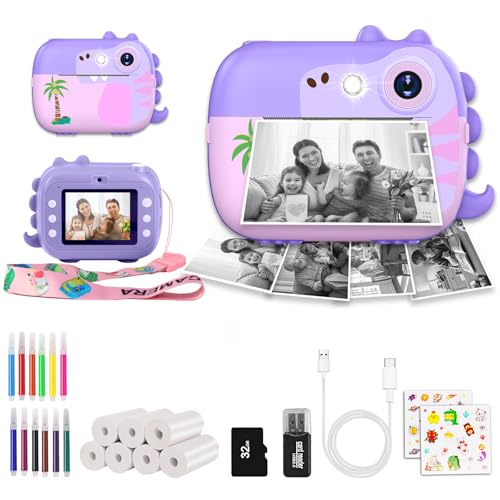 ARNSSIEN Macchina Fotografica Bambini Istantanea, 1080P Fotocamera Istantanea con 7 Rotoli di Carta, Fotocamera Digitale Bambini 2.4 Pollici, Regalo di Natale e Compleanno per Bambino di 3-12 Anni, M3