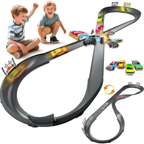 Set pista slot car VATOS per bambini, 4 auto da corsa ricaricabili, giocattolo 2 in 1 fai da te con auto da corsa slot car per bambini e bambine dai 3 ai 10 anni