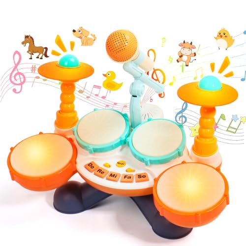Tamburo Giochi Bambini 1 Anno- Batteria per Bambini Giocattolo Bebe 1 anno Strumenti Musicali con Suoni e Luci Tamburo Bambino Gioco Bambino 1 Anno Interattivi Ragazze Regalo Bimba Bimbo 1 2 3 Anno