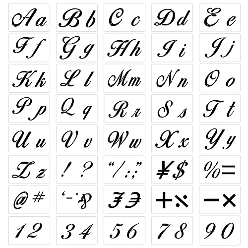 Stencil per Lettere da 40 Pezzi per Pittura Su Legno,Stencil per Alfabeto in Plastica Riutilizzabili Con Caratteri Calligrafici Lettere Maiuscole e Minuscole,Numeri e Segni