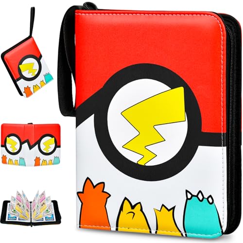 EOPUOZS Album di Carte da Collezione, Raccoglitore Carte con Cerniera, PU Album Impermeabile, Regalo per Bambini, 400 Tasche, Rosso