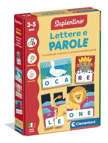 Clementoni Sapientino - Lettere e Parole, Gioco Educativo Bambini 3-5 Anni, Puzzle per Imparare Alfabeto e Parole e Stimolare la Manualità, Made in Italy, Lingua Italiana, 16845