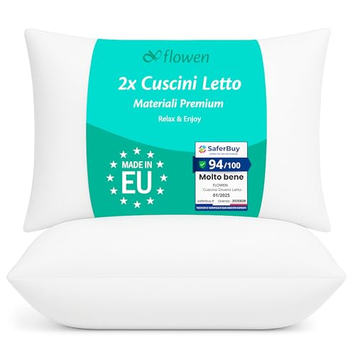 Cuscini Letto Coppia di Guanciali 50x80 per Dormire Imbottitura Standard Antiacaro Anallergico Traspirante Rettangolare per Matrimoniale Singolo con Federa in Microfibra Sfoderabile e Lavabile