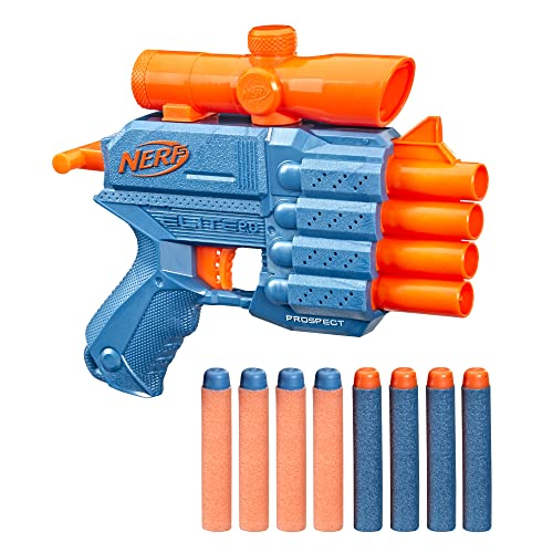 Nerf Elite 2.0, blaster Prospect QS-4, 8 dardi originali Nerf Elite, blaster a 4 dardi, mirino telescopico fisso
