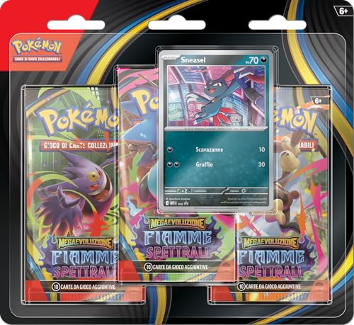 Pokémon: confezione da tre buste (Sneasel) dell’espansione Megaevoluzione - Fiamme Spettrali del GCC Pokémon (una carta promozionale olografica e tre buste di espansione)