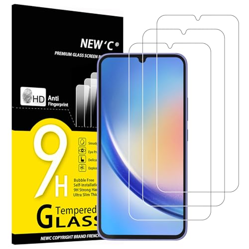 NEW'C 3 Pezzi, Vetro Temperato per Samsung Galaxy A34 5G, Pellicola Prottetiva, Senza Bolle, Durezza 9H, 0,33mm Ultra Trasparente, Ultra Resistente