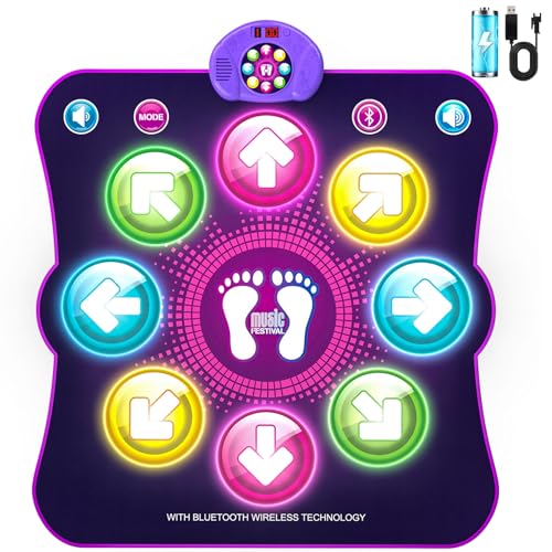 LEAPRCSTORE Tappetino da Ballo Giocattolo per Bambini,Tappeto da Ballo Illuminato con 8 LED, 6 modalità di Gioco, Batteria Inclusa, Regali di Natale di Compleanno per Ragazze 3 4 5 6 7 8 9 10+