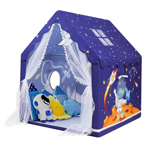 Tenda da Gioco per Bambini, Casetta dei Giochi per Interni ed Esterni, Grande Capanna per Ragazzi con Finestra e Borsa, Tenda per Bambini Regalo di Compleanno 120×100×130 cm, Astronauti