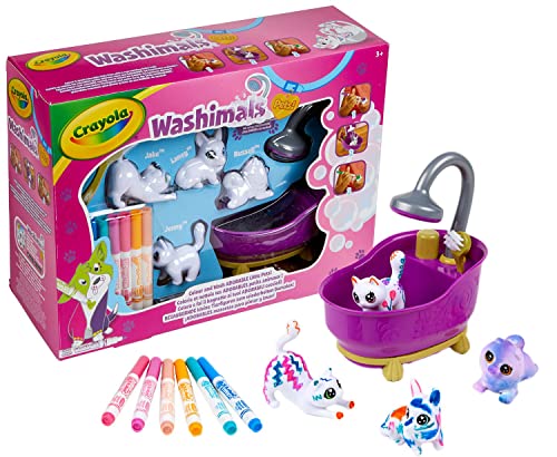 CRAYOLA Washimals Pets - Set Attività Colora Lava Ricolora con Cuccioli con Vasca da Bagno Funzionante, Cagnolini e Gattini, Ideale da Regalare, Età Consigliata: da 3 Anni