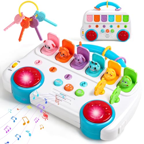 Giochi Bambini 1 Anno - Giochi Montessori 1 Anno 6 Animali Giocattolo per Bambini con Musica e Chiavi, Gioco Bimba Gioco Bambino Giocattoli Educativi Interattivi Bambino Regalo Bimbo Bambina 1 2 Anni