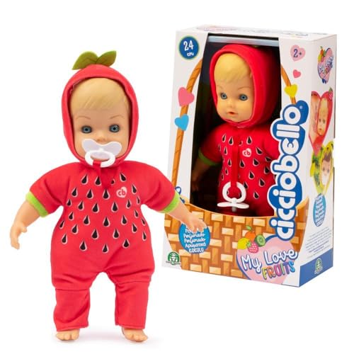 Cicciobello - Bambola Con Morbido Con Completino A Tema Fragola, My love Fruits Bambolotto Alto 24 cm, Ciuccio Incluso, Per Bambini e Bambine Dai 2 Anni