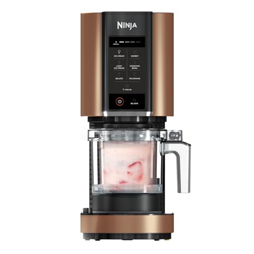 Ninja CREAMi Gelatiera e Sorbettiera con 3 Vasetti, 7 Programmi, Prepara Gelati, Sorbetti, Yogurt, Frullati, Granite e Molto Altro, Fino a 1,4 Litri di Gelato, Colore Nero/Rame, NC300EUCP