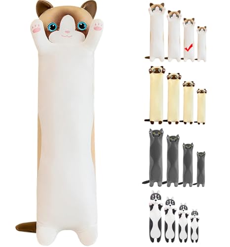 LEcylankEr Peluche a forma di gatto, 70 cm, morbido, per bambini, fidanzata, giocattolo, regalo per compleanno, Natale, San Valentino (bianco, 70 cm)