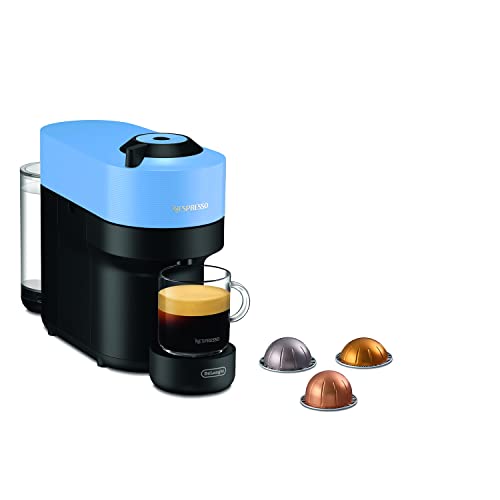 Nespresso De'Longhi Vertuo Pop ENV90.A Macchina del Caffè compatibile con le NUOVE CAPSULE Tecnologia Centrifusion, 4 Formati in Tazza, Incluso Set di 12 Capsule, 1260W, Pacific Blue