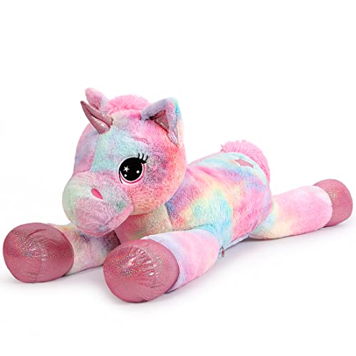 Sausudols Peluche Unicorno Gigante 110cm - Peluche Tenero Jumbo per Ragazze Morbido Cuscino di Peluche Unicorno Regalo per Compleanno, Natale Rosa