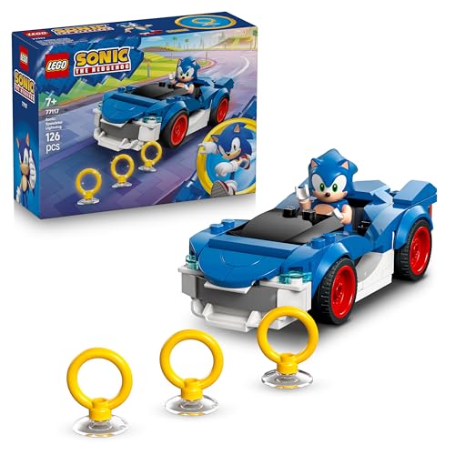 LEGO Sonic the Hedgehog: Sonic: Fulmine Supersonico - Macchina Giocattolo con Minifigure, Chaos Emerald e 3 Anelli d'Oro - Idea Regalo per Gamer, Bambini e Bambine da 7 Anni in su - 77117