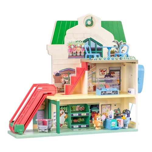 BlueY e Bingo Supermarket Playset con scala mobile, giocattoli da gioco per bambini, suoni e 15 pezzi, set da gioco per negozio di alimentari