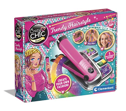 Clementoni Crazy Chic - Trendy Hairstyle, Piastra Colora Capelli e Set Perline per Decorazioni, Gioco Creativo Bambina 6+ Anni, Idea Regalo per Styling e Acconciature Uniche, Made in Italy, 18750