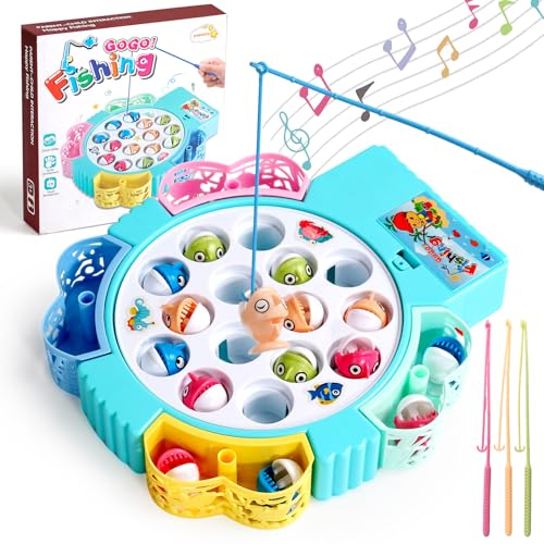Pesca Giochi Bambini 3 Anni con 15 Piccoli Pesci, Gioco Pesca Bambini con Canna da Pesca Pesciolini Giochi Musica Educativi Interattivo Giocattoli Bambino 3 4 Anni Regalo Bambino 3 4 Anni Maschio