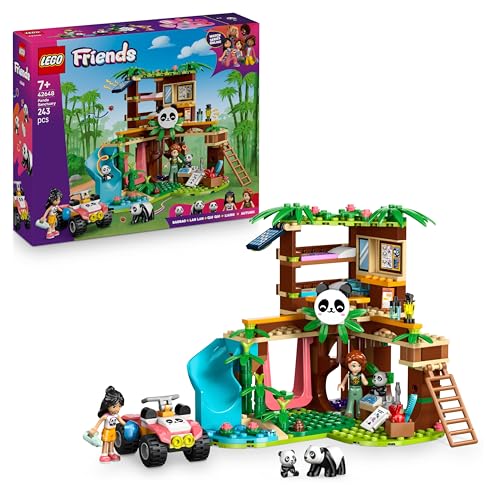 LEGO Friends Il Santuario dei Panda Giocattolo per la Cura degli Animali con Casa sull'Albero, Veicolo ATV, 2 Mini Bamboline e 3 Panda - Giochi Creativi per Bambine da 7 Anni in su - 42648
