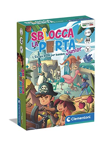 Clementoni - Sblocca la Porta Junior, Gioco da Tavolo, 2 Escape Room per Bambini 6+ Anni e Adulti, Ambientata in Luoghi Misteriosi, 1-6 Giocatori, Idea Regalo Made in Italy, Lingua Italiana, 16774