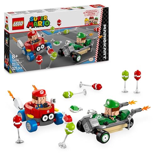LEGO Super Mario: Mario Kart – Baby Mario vs. Baby Luigi Toy Set, with 2 Collectible Nintendo Character Figures and 2 Cars, Birthday Gift Idea for 8 Plus Year Old Boys, Girls and Gamers 72034