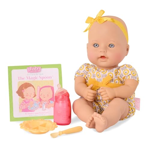 Baby Sweetheart - Ora della pappa - Bambola neonato 30 cm con corpo morbido, libro di fiabe e accessori di lettura facili