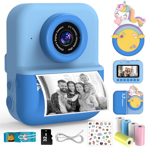 Macchina Fotografica Bambini Istantanea, 3.0'' Schermo HD 48MP Fotocamera Digitale Bambini con Scheda da 32 GB e 5 Rotoli di Carta da Stampa, Giocattolo Regalo Natale Bambino e Bambina 3-12 Anni（blue）