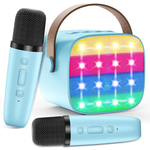 Macchina Karaoke per Bambini con 2 Microfoni Wireless - Microfono Bluetooth, Altoparlante Portatile, Cambio Voce, Luci LED, Giocattolo Musicale per Ragazze e Ragazzi, Regalo per Compleanni e Natale