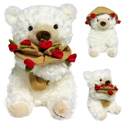Orsacchiotto Peluche con Rosa, 30CM Orsacchiotto Peluche, Orso Di Peluche Per San Valentino, Teddy Bear Peluche, Orsacchiotto con Bouquet di Rose, Regalo per Compleanno, San Valentino, Natale