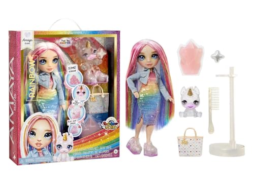 Rainbow High Fashion Doll con Slime & Animale - Amaya (arcobaleno) - Bambola scintillante da 28 cm con Slime, Animale Magico e Accessori Moda - Età 4-12 anni