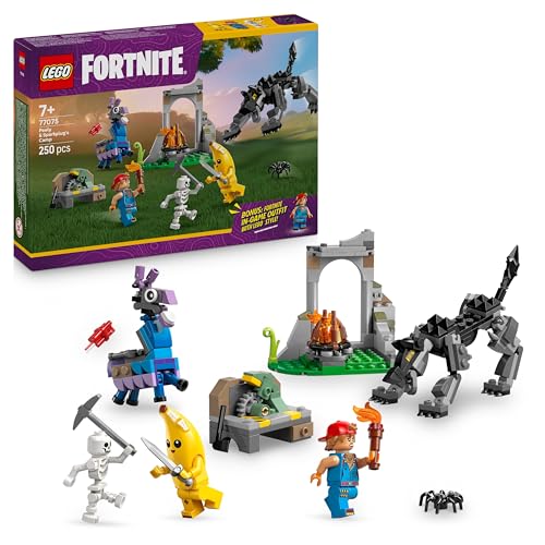 LEGO Fortnite Campo di Bananita e Starter Giocattolo - Include le Figure del Lupo e del Lama delle Scorte, 3 Minifigure e un Falò - Regalo per Gamer, Bambini, Bambine e Fan da 7 Anni - 77075