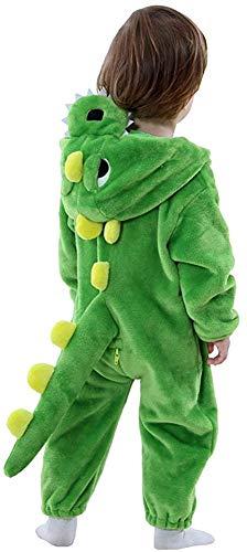 LOLANTA Costume da Dinosauro per Bambino, Costume in Pile Felpa con Cappuccio a Forma di Dinosauro (Verde,3-4 anni