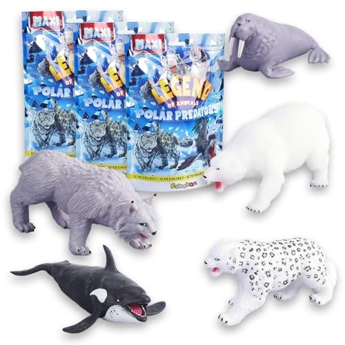 #sbabam Legend of Animals Polar Predators, Giochi per Bambini da Edicola, Giocattoli Morbidi e Allungabili in Bustine, Maxi Animali in Gomma Collezionabili, Pack 3 Pezzi, Idee Regalo Bimbo, da 3 Anni