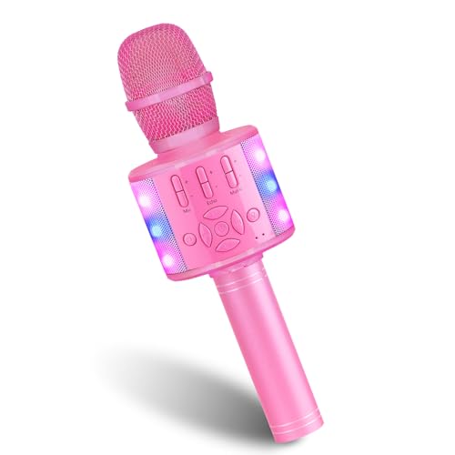 BONAOK Microfono Cambia Voce Magica, Microfono per Karaoke con Suono Magico, Macchina per Karaoke Bluetooth Senza Fili 4 in 1, Macchina per Cantare per Adulti, per Feste/Esterni/Viaggi (Rosa)