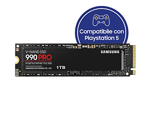 Samsung 990 PRO NVMe M.2 SSD, 1TB, PCIe 4.0, 7.450 MB/s in lettura, 6.900 MB/s in scrittura, SSD interno per giochi ed editing video, Nero, MZ-V9P1T0BW