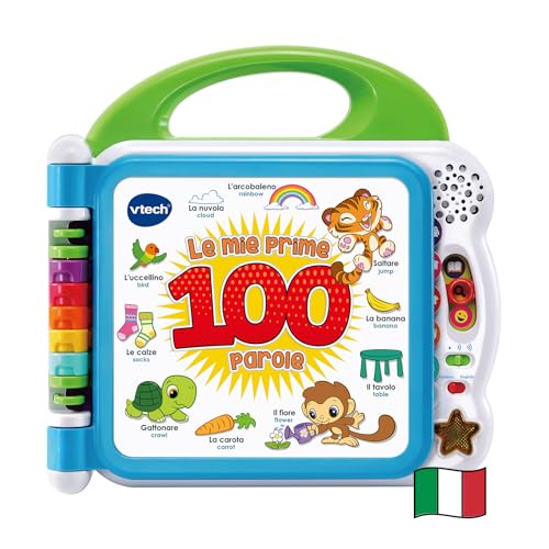 VTech Il Mio Primo Libro Illustrato - Le Mie Prime 100 Parole, Libro Bilingue per Bambini, Libro Sensoriale in Italiano e Inglese, Libro Neonato con 3 Modalità, Batterie Incluse, 18 Mesi - 4 Anni