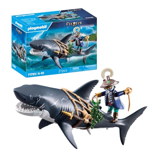 PLAYMOBIL | Pirati | Pirata e squalo gigante | Giocattoli pirata | Personaggio pirata | Giocattoli per bambini dai 4 anni in su | 71793