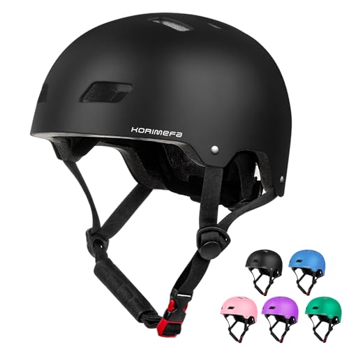 KORIMEFA Casco da Bici per Bambini Casco Protettivo per 3-13 Anni Ragazzi Donna Leggero ma più Sicuro Anche per Skateboard, Monopattino, Pattini a Rotelle (Nero, M)