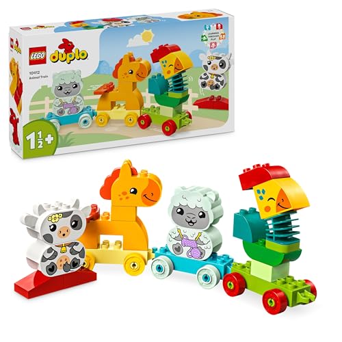 LEGO DUPLO My First Il Treno degli Animali Giocattolo - Giochi Didattici per Bambini - con Gallo, Cavallo, Agnello e Mucca della Fattoria, Regalo di Compleanno per Bambini e Bambine da 1 Anno - 10412