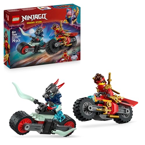 LEGO NINJAGO Gara di Velocità sulla Moto di Kai - Set Ninja con 2 Motociclette Giocattolo con Ruote Mobili, 2 Minifigure e Accessori - Regalo per Bambini da 6 Anni Fan di La Rivolta dei Draghi 71838