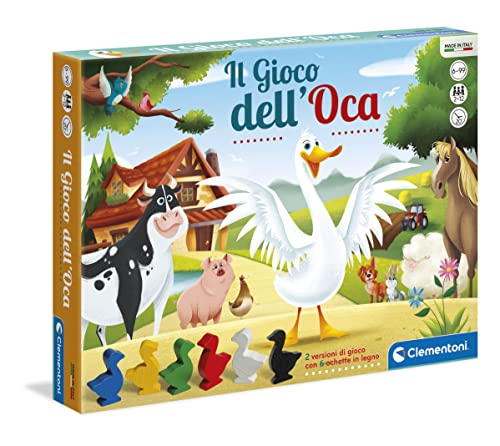 Clementoni-Il Gioco dell'Oca, Giochi da Tavolo Classici di Società per Bambini 6+Anni e Tutta la Famiglia, 2-6 Giocatori con Paperelle in Legno 2 Modalità di Gioco Made in Italy, Lingua Italiana 12927