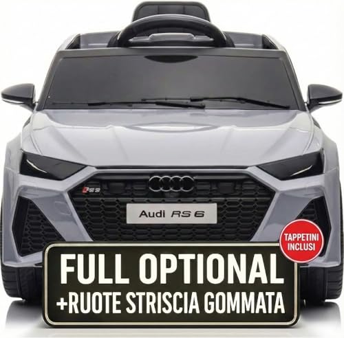 Macchina Elettrica Per Bambini Audi RS 6 Full Optional con TAPPETINI Auto Elettrica Per Bambini Telecomandata Sedile In Pelle Porte Apribili Doppio Motore Elettrico 12V Carico 25 Kg TOYSCAR (Grigio)